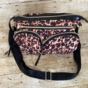 Betsey Johnson Animal Print Crossbody Bag Multi Zip Pockets Festival Y2K